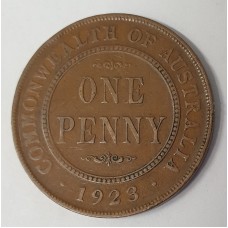 AUSTRALIA 1923 . ONE 1 PENNY . ERROR . OIL FILLED DIE ON BOTH LEGENDS